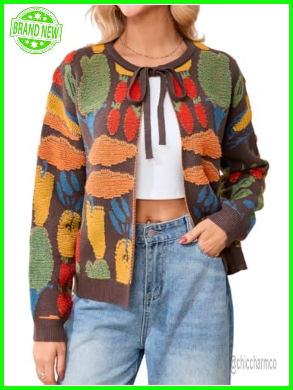 Oversized Tie Front Embellished Cardigan Sweater